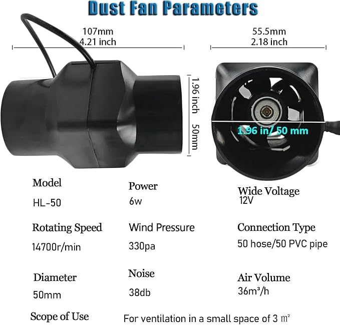 2" Inline Duct Fan 12V 6W Ventilation Cooling Exhaust Fan - Image 2