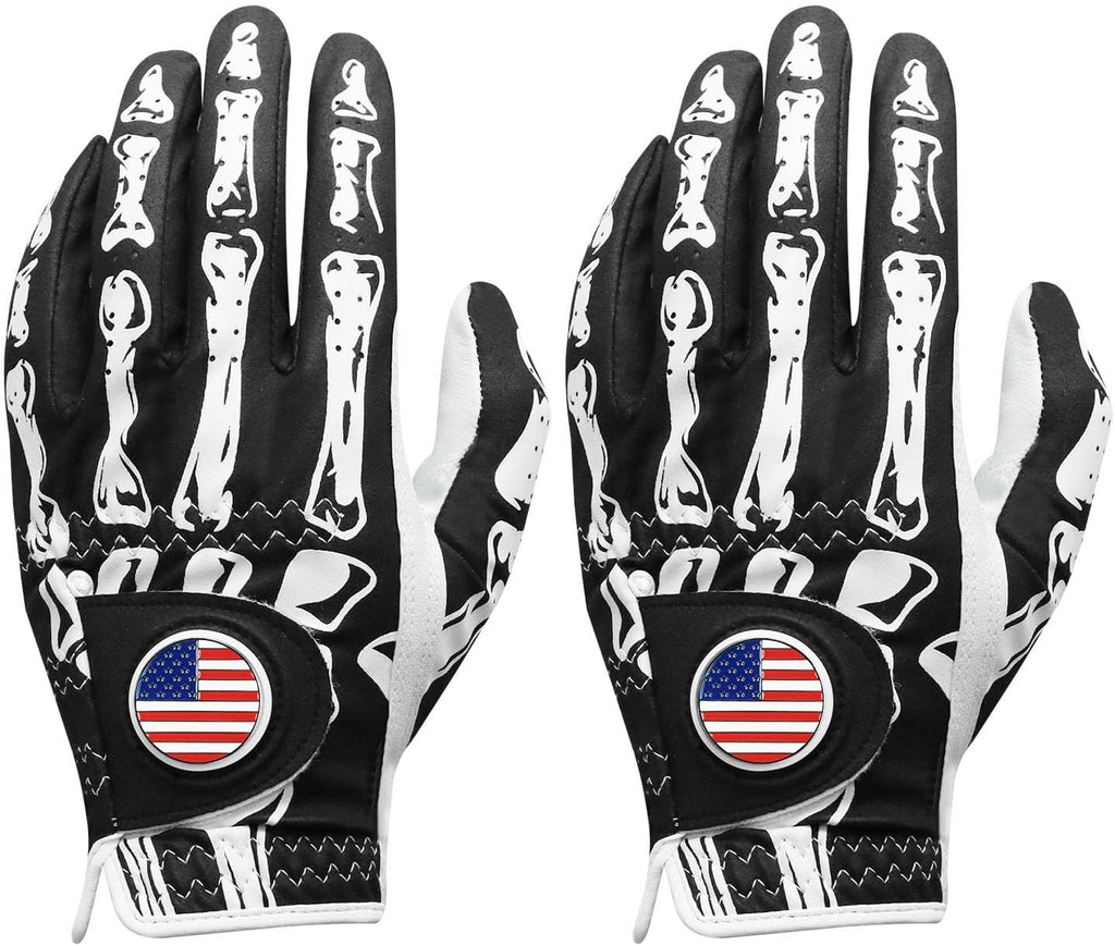 FINGER TEN Golf Gloves Men Right Handed Golfer Left Hand with Ball Marker 2 Pack Leather Breathable Comfortable Weathersof Grip Size Small Medium ML Large XL