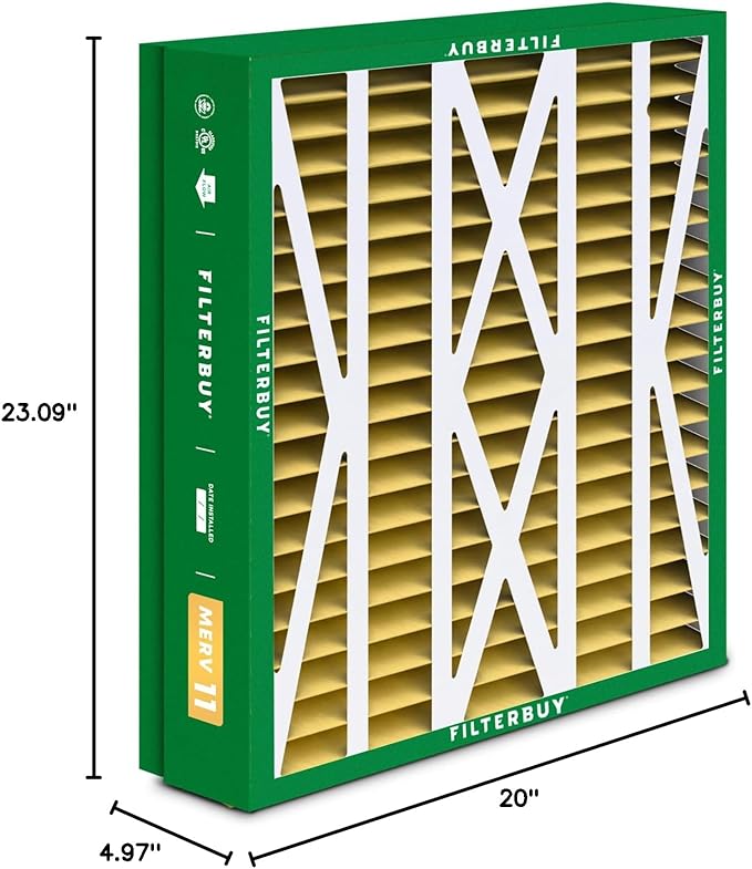 Filterbuy 21x23.5x5 Air Filter MERV 11 (MPR 1200) Allergen Defense Replacement (3-Pack), Pleated HVAC AC Furnace Filters for Trane Perfect Fit & American Standard (Actual Size: 20.00 x 23.09 x 4.97)