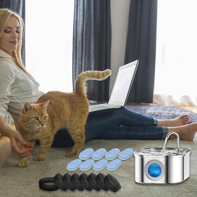 8 Pack Filters+8 Sponges for Stainless Steel Pet Fountain Compatible with Tomxcute 108oz/3.2L with GIOTOHU 67oz/2L with SOOFPET 108oz/3.2L Cat Water Fountain Filters NEUCOMBBT