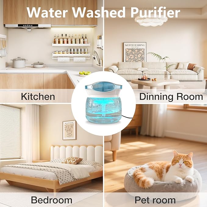 Water Air Purifiers for Home, Air Washer Aroma Diffuser, Air Filter Washer Humidifier, Essential Oils Aroma Fresher With LED Night light for Office, Bedroom，Small Air Cleaner For Smoke and Pets