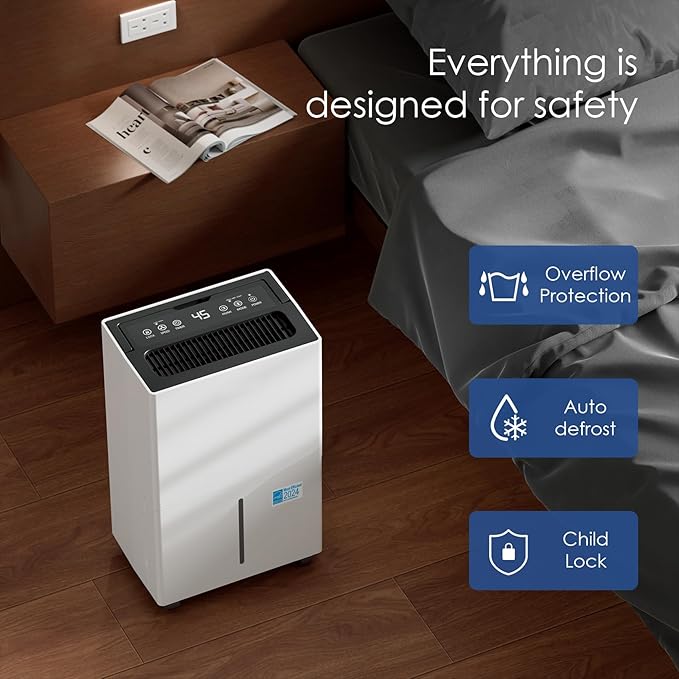 4500 Sq ft Dehumidifier for Home Basement, with Energy Star Cetificated 50 Pints Dehumidifier Drain Hose & Water Tank, Intelligent Humidity Control, Auto Defrost, for Bathroom Large Room