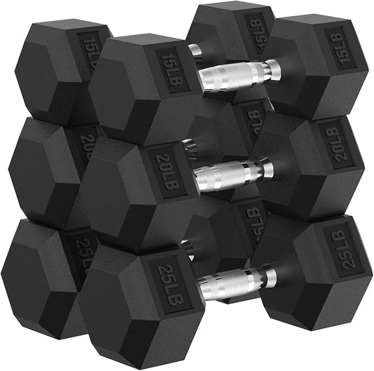 PAPABABE Hex Dumbbell Set, 45-135 lb Rubber Encased Home Gym Dumbbells, Weights Dumbbells Set for Women & Men, Hand Weight with Anti-Slip Grip-FlexoryFit