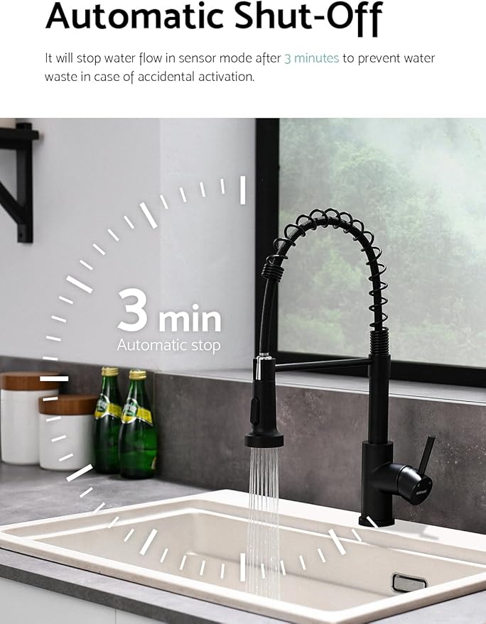 WEWE Matte Black Touchless Kitchen Faucet - Image 5