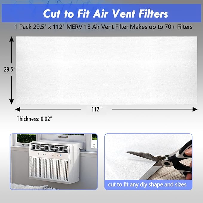 MERV 13 Filter Material, 23 Ft² Cut to Fit Air Filters Electrostatic Media for Removes Dust and Pet Dander Pollen Mold Bacteria Smoke as Small as 0.3 Microns for Home AC HVAC Furnace