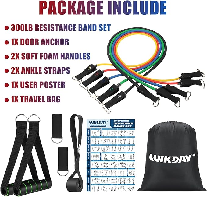 Exercise Resistance Bands with Handles for Working Out, 150/200/250/300 lbs Workout Bands Set with Door Anchor for Physical Therapy, Yoga, Pilates-FlexoryFit
