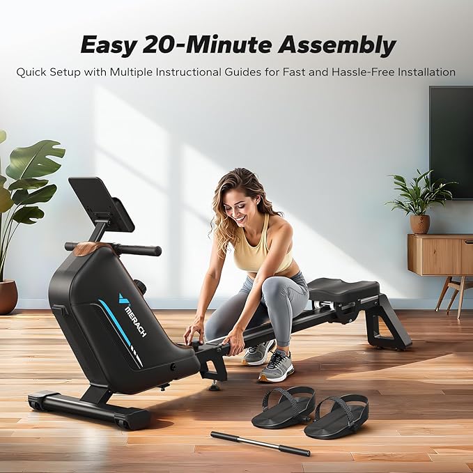 MERACH Rowing Machines for Home, Powerful Electromagnetic Row Machine with 51.2" Extended Rail, 16-Level Handle Resistance Adjustment Rower, 350 LBS Load Capacity, Ergonomic Comfort Seat, Easy Storage-FlexoryFit