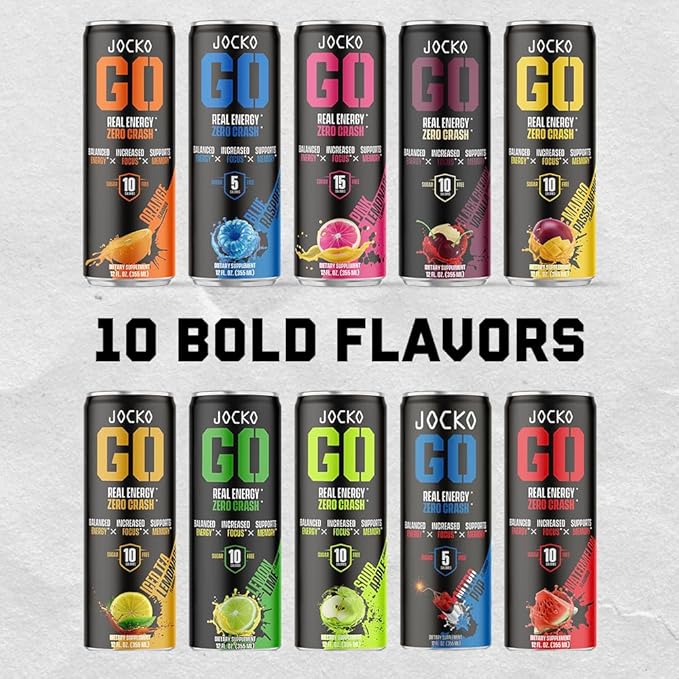 Jocko GO Energy Drink - Keto, Vitamin B12, Vitamin B6, Electrolytes, L Theanine, Magnesium- Energy Boost, Sugar Free Nootropic Monk Fruit Blend - 12 Pack (Nitro Pop)-FlexoryFit