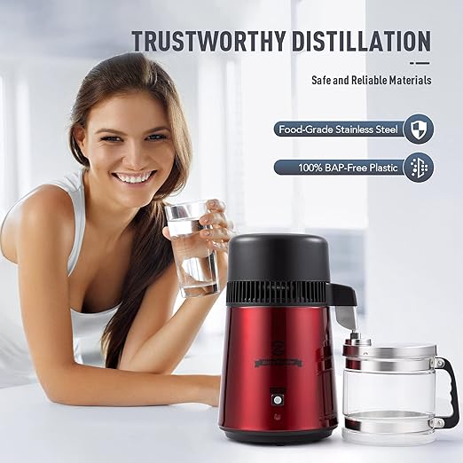 CO-ZWater Distiller, Stainless Steel Distilling Pure Water Machine for Home Countertop Table Desktop, 4 Liter Water Purifier to Make Clean Water for Home, 4 Liter Distilled Water Making Machine