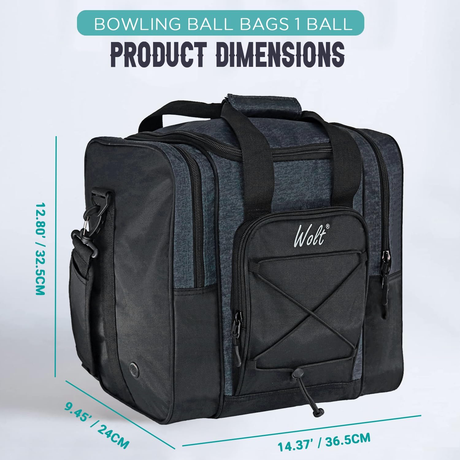 WOLT Bowling Ball Bag for Single Ball - Bowling Ball Tote Bag with Padded Ball Holder, 2 Pockets fit Bowling Shoes Up to Mens Size 14 and Accessories