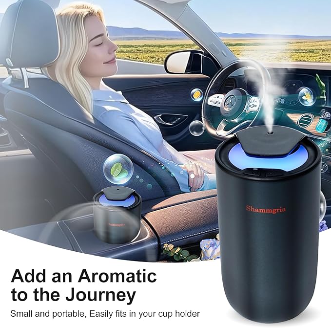Car Air Diffuser Essential Oil Aromatherapy Scent Diffuser with 3 Mist Levels & LED Lights for Car, Room, Studio, Office- Black