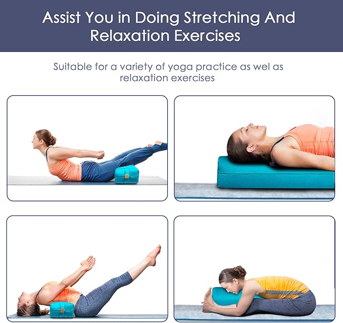 Yoga Bolster (26x10.5x5.5 in) Supportive Yoga Cushion for Restorative Yin Yoga Accessories Rectangular Bolster for Stretching Meditation Pillow 100% Organic Cotton Removable Washable Cover-FlexoryFit