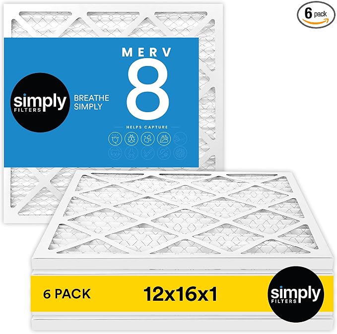 Simply 12x16x1 Air Filter, Merv 8, 6 Pack, by SimplyFilters
