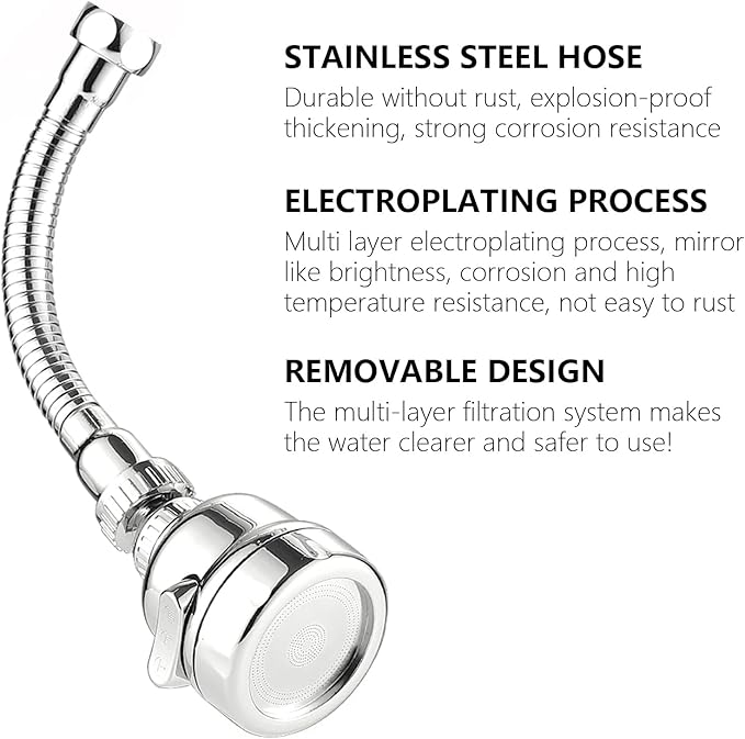3 Pieces Kitchen Tap Head Fucet Aerator, 360 Degree Rotatable 3 Mode Adjustable Faucet Extender Kitchen Faucet Head Replacement for Bathroom Kitchen