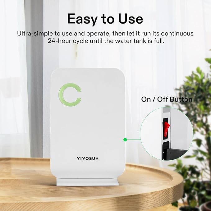 VIVOSUN Small Space Mini Dehumidifier, Ultra-Quiet Auto Shut-off Dehumidifier for Grow Tent, Bedroom, Bathroom, RV, Closet