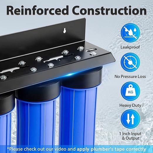 iSpring WGB32B-PB 3-Stage Whole House Water Filtration System (w/ 20” x 4.5” Fine Sediment, Carbon Block, and Lead Reducing Filters) w/ 3/4'' Push-Fit Stainless Steel Hose Connectors