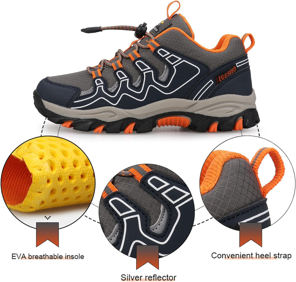 Boys Girls Hiking Trail Shoes Waterproof Slip Resistant Outdoor Trekking Walking Running Sneakers(Little/Big Kids)