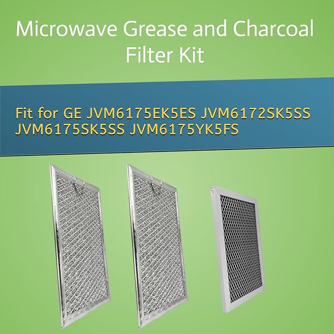 Microwave Charcoal and Grease Filter Kit Fit for GE Oven JVM6175EK5ES JVM6172SK5SS JVM6175SK5SS JVM6175YK5FS 3Pcs Silver