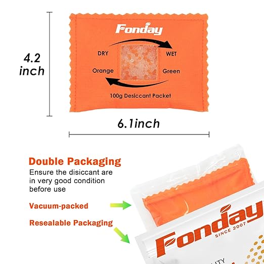 5 x 100Gram Fonday Rechargeable Silica Gel Desiccant Packets Fast Reactivate Desiccant Bags Moisture Absorbers for Storage Bins, Suitcase, Safe, 3D Filaments, Electronics