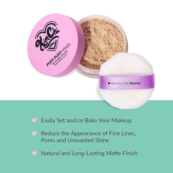Kimchi Chic Beauty Puff Puff Pass Set and Bake Setting Powder for Makeup, Extra Fluffy Loose Face Powder Poof, Soft Natural Face Makeup for Uneven Skin Tone, 04 Peachy-FlexoryFit