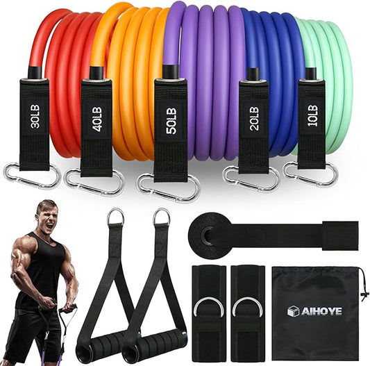 Aihoye Resistance Bands for Working Out, Exercise Bands with Handles, Stretch Bands for Exercise, Workout Bands with Door Anchors for Physical Therapy & Strength Training-FlexoryFit