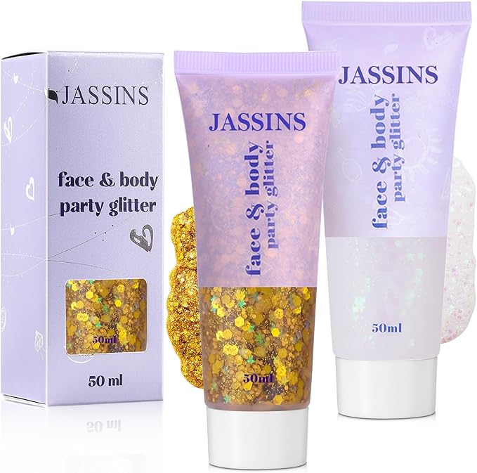 JASSINS 2 Colors Body Glitter, 100ml Face Glitter for Women Girls Kids, Glitter Gel Makeup Tween Gifts, Singer Concerts Festival Rave Accessories, Chunky Mermaid Sequins Glitter-FlexoryFit