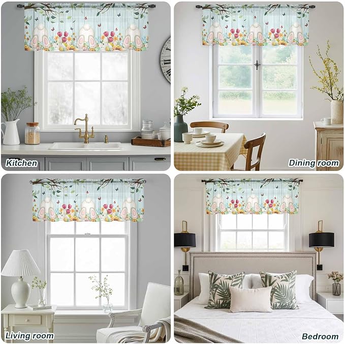 Easter Sheer Valances for Windows 54"x18", Light Filtering Kitchen Curtains - Image 5