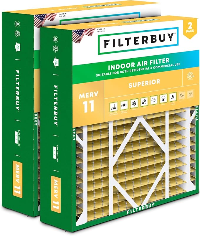 Filterbuy 20x21x5 Air Filter MERV 11 Allergen Defense (2-Pack), Pleated HVAC AC Furnace Air Filters Replacement for Lennox and Electro-Air (Actual Size: 19.88 x 20.50 x 4.38 Inches)