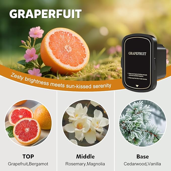 2025 Upgraded Smart Car Air Freshener Diffuser, New Car Smell Air Freshener Long Lasting, Auto On/Off, Adjustable Modes, Car Scent with 8 Ambient Lights, Car Diffusers for Essential Oil-Grapefruit