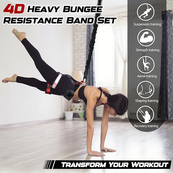 Heavy Duty Bungee Fitness Set – Professional 4D Bungee Resistance Band for Home Gym, Yoga & Air Dance – Adjustable Harness with 360° Rotational Device,Includes Workout Guide-FlexoryFit