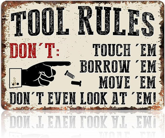Garage Signs Metal Wall Decor - Vintage Tool Rule Metal Tin Signs for Men, Funny Shop Accessories Bar Decoration for Man Cave 8x12 Inch-FlexoryFit