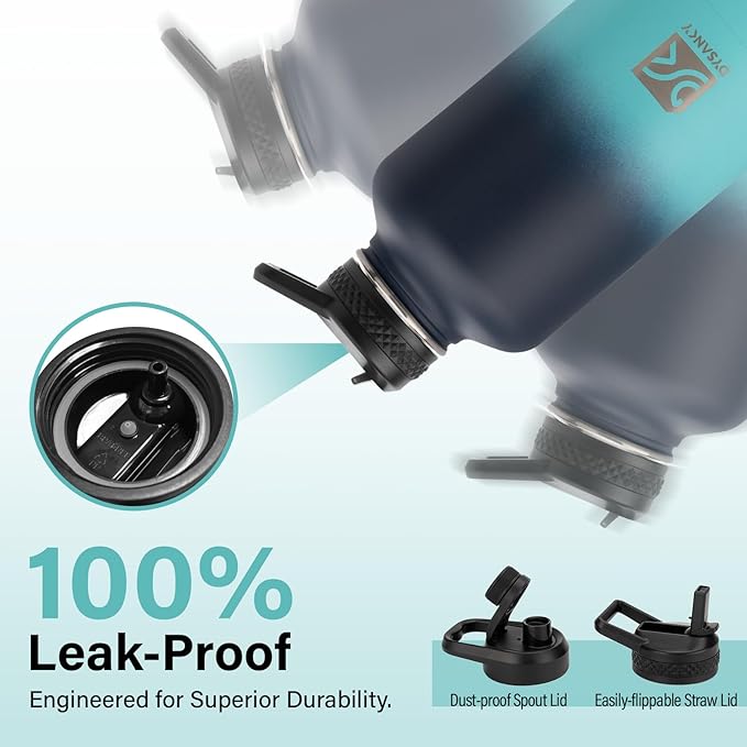 Insulated Water Bottle | Thickened Stainless Steel Vacuum Metal | Portable Sports Half Gallon Large Water Jug for Gym and Hiking with Straw, Carrier Bag, Handle Strap | BPA-Free 64 oz-FlexoryFit