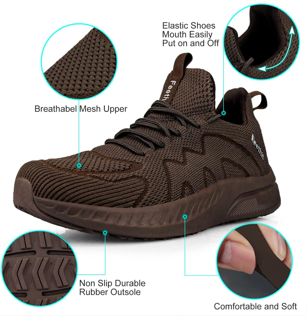 Feethit Mens Non Slip Walking Sneakers Lightweight Breathable Slip on Running Shoes Athletic Gym Tennis Shoes for Men