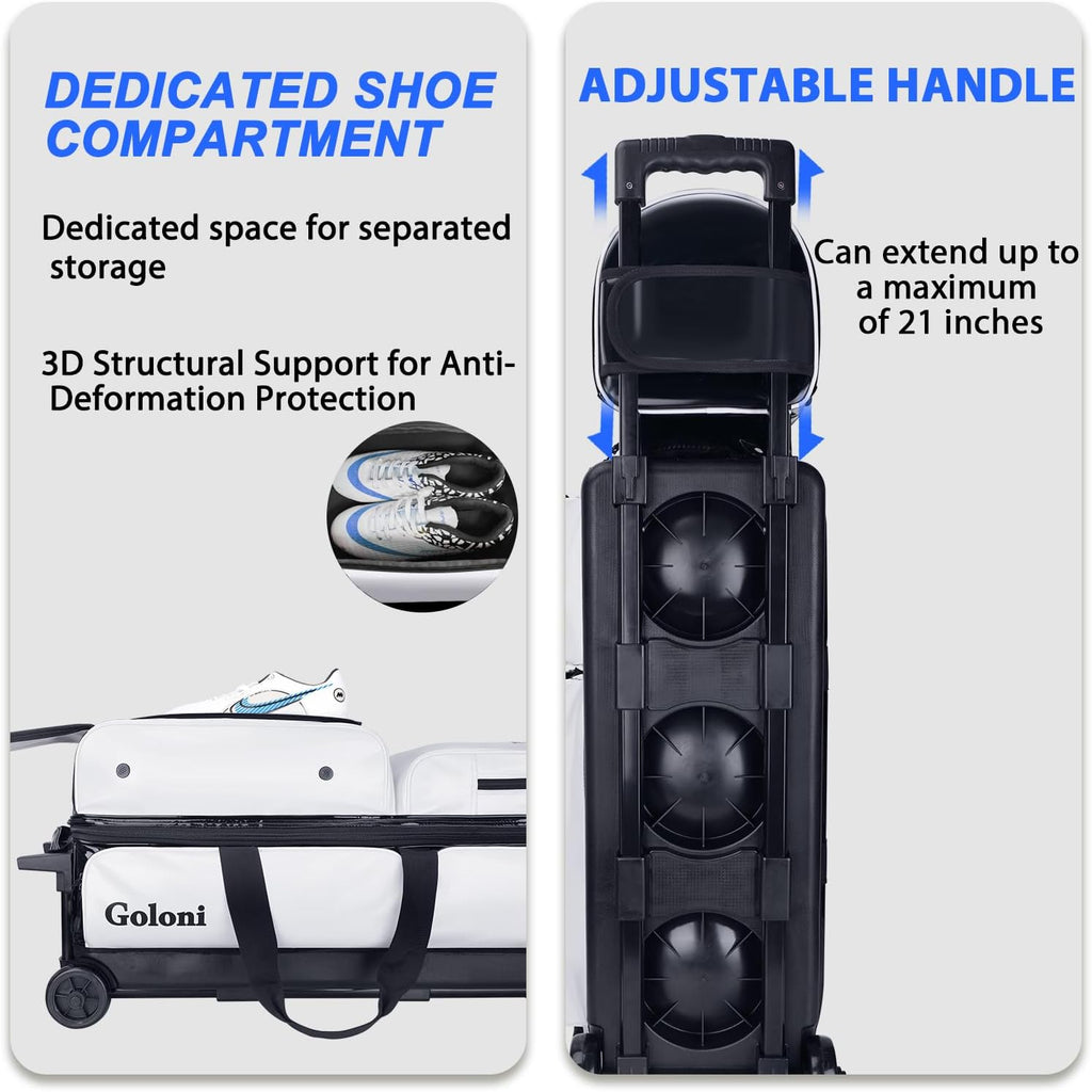 4 Ball Bowling Bags with Wheels,3 Ball Bowling Bag + 1 Ball Tote,Separate Shoe Compartment for Shoes (Up To US Men Size 16)