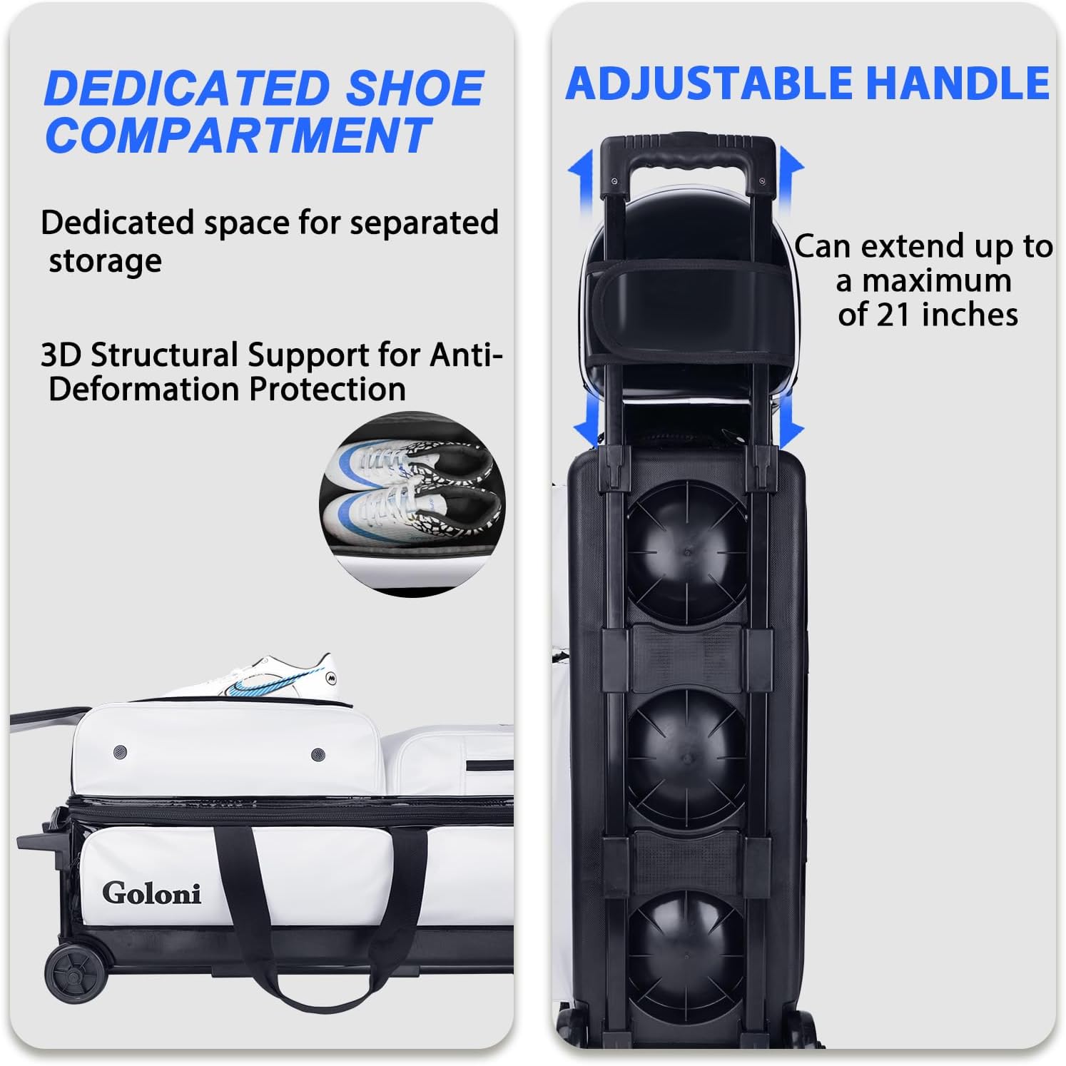 4 Ball Bowling Bags with Wheels,3 Ball Bowling Bag + 1 Ball Tote,Separate Shoe Compartment for Shoes (Up To US Men Size 16)