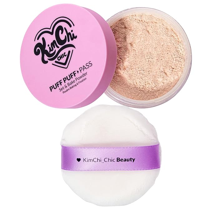 Kimchi Chic Beauty Puff Puff Pass Set and Bake Setting Powder for Makeup, Extra Fluffy Loose Face Powder Poof, Soft Natural Face Makeup for Uneven Skin Tone, 03 Translucent-FlexoryFit
