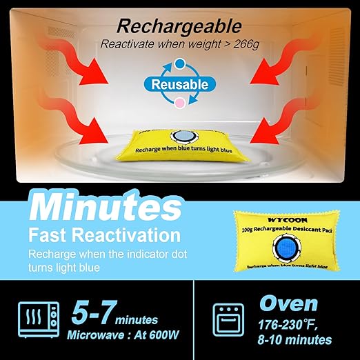 200g Rechargeable Desiccant Pack of 2, Moisture absorbers Bag, Desiccant Dehumidifier Bag, Dehumidifier for Home Closets,Gun Safe, and Cars