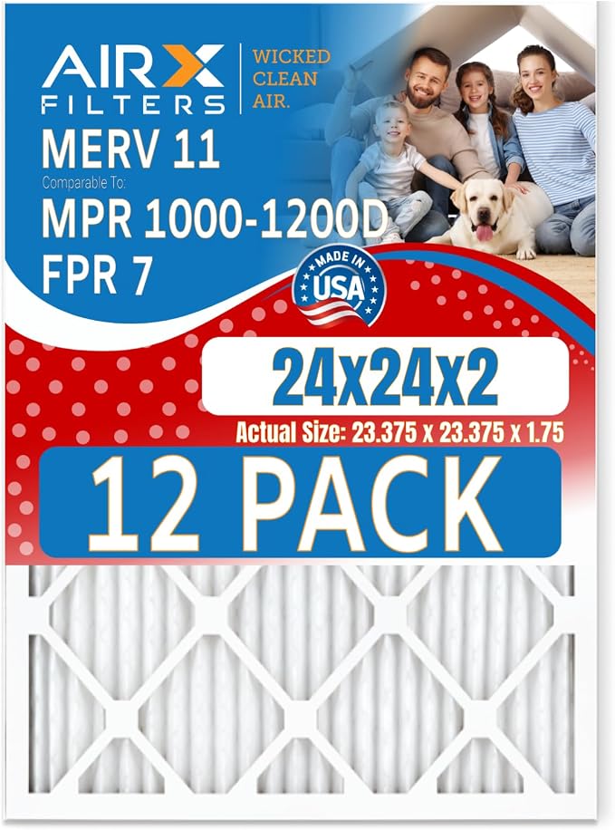 24x24x2 Air Filter MERV 11 Rating, 12 Pack of Furnace Filters Comparable to MPR by AIRXFILTERSWICKEDCLEANAIR