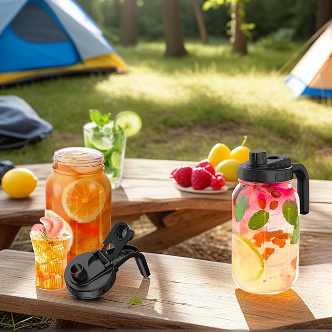 2 Pack 64oz Glass Mason Jar Pitchers with Wide Mouth & Measurement Marks – Leak-Proof Twist Lids for Cold Brew, Iced Tea, Juice, Lemonade