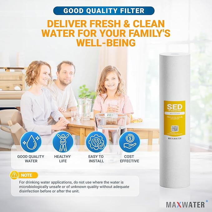 Max Water 1 Micron Whole House Sediment Filter - 20 x 4.5 Well Water Filter Replacement Cartridge for DGD-5005-20, FP25B, AP810-6, FPMB5-20, 2-Pack