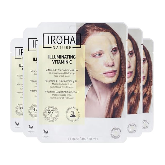 IROHA NATURE Face Masks - Packs for Better Skin (Pack of 5, Brightening & Hydrating Face Mask with Pure Vitamin C and Hyaluronic Acid)-FlexoryFit