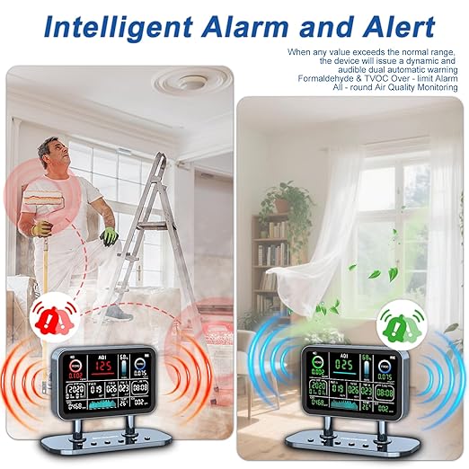 Air Quality Monitor Indoor,16 in 1 Smart Air Quality Monitor 6" Indoor Air Quality Meter VOC, AQI, HCHO, CO, Alarm, PM1.0, Temp, HUMI&CO2 PM2.5 Monitor,Indoor Air Quality Test for Home WiFi-Connect