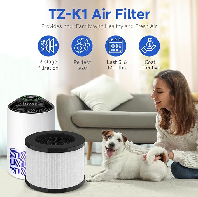 SAKEGDY TZ-K1 Replacement Filter Compatible with ToLife TZ-K1 Air Clean Purifier, AROEVE MK01 MK06 / Kloudi DH-JH01/FreAire KN-6391RGB，3-in-1 H13 HEPA Filter for Smoke Pollen Dander, 2 Pack (White)