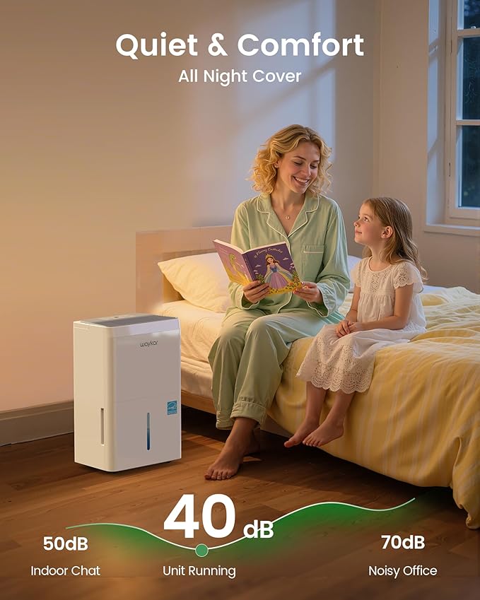 Waykar 80 Pint 2025 Energy Star Dehumidifier for Home, Basement, Large Rooms up to 5,000 Sq. Ft. - Auto Defrost, Ultra Quiet(40 dB), Auto Comfort Mode, with Drain Hose & Water Tank