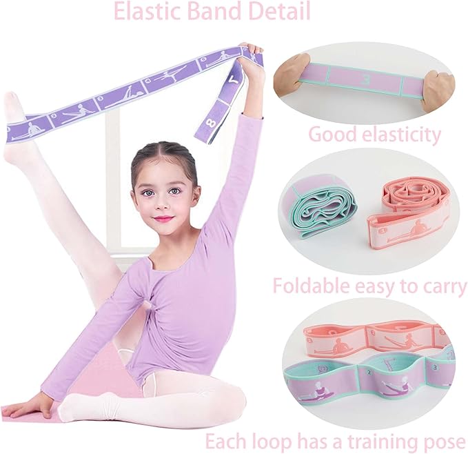 2pcs Stretch Strap for Kids,Elastic Yoga Stretching Strap with Loops, Multi-Loop Adjustable Exercise Stretching Bands，Stretching Resistance Ballet Bands for Dance, Latin, Gymnastics Exercis -8Loops-FlexoryFit