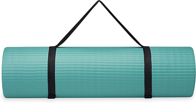 Gaiam Essentials Thick Yoga Mat Fitness & Exercise Mat with Easy-Cinch Yoga Mat Carrier Strap, 72"L x 24"W x 2/5 Inch Thick-FlexoryFit