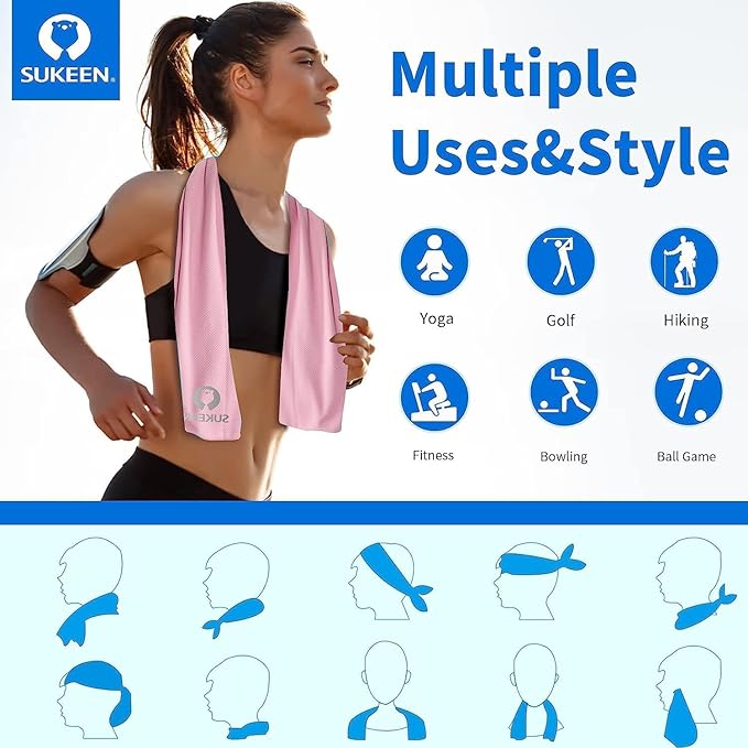 Sukeen Cooling Towel (40"x12"), Ice Towel Sets,Soft Breathable Chilly Towel,Microfiber Towel for Yoga,Sport,Running,Gym,Workout,Camping,Fitness,Workout & More Activities, 6 Pack-FlexoryFit