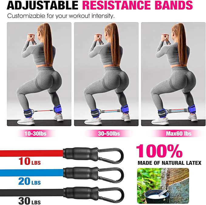 Ankle Resistance Bands with Cuffs, Ankle Bands for Working Out, Ankle Resistance Band for Leg, Booty Workout Equipment for Kickbacks Hip Fitness Training, Exercise Bands for Butt Lift Women-FlexoryFit