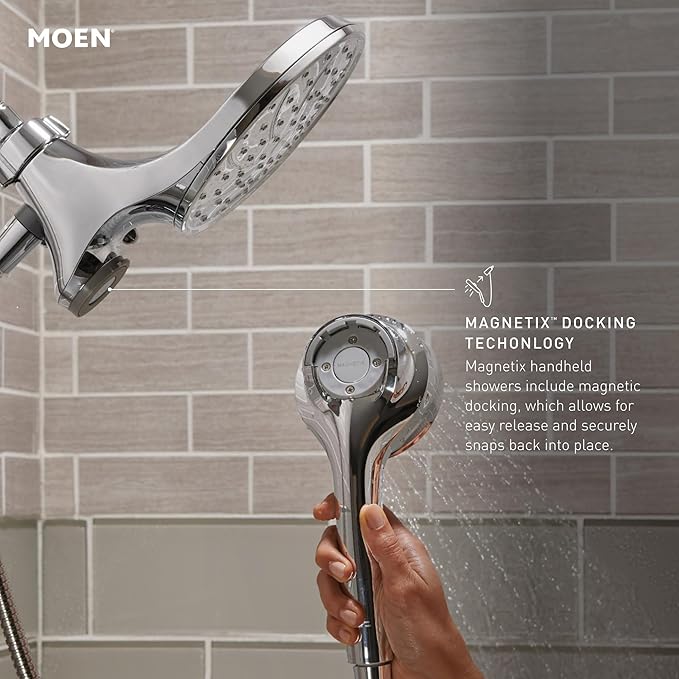 Moen Engage Magnetix Chrome 3.5-Inch Six-Function Detachable Handheld Showerhead with Magnetic Docking System, 26100