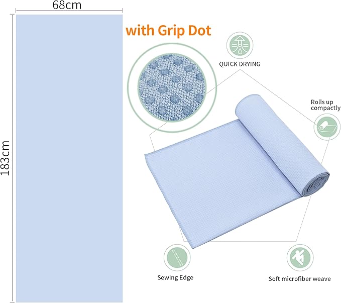 2 Pack Hot Yoga Towel with Grip Dot，Stickyfiber Yoga Mat Towels Non Slip for Hot Yoga,Absorbent Microfiber Sweat Anti-Slip Cover,Bikram,Pilates,Exercise,Fitness-FlexoryFit